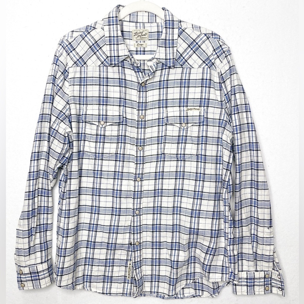 Lucky Brand Western Plaid Pearl Snap Shirt Size Large